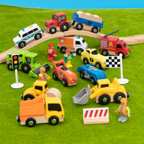 Wooden track childrens fire truck toy scene set all kinds of mixer truck car excavator engineering boy