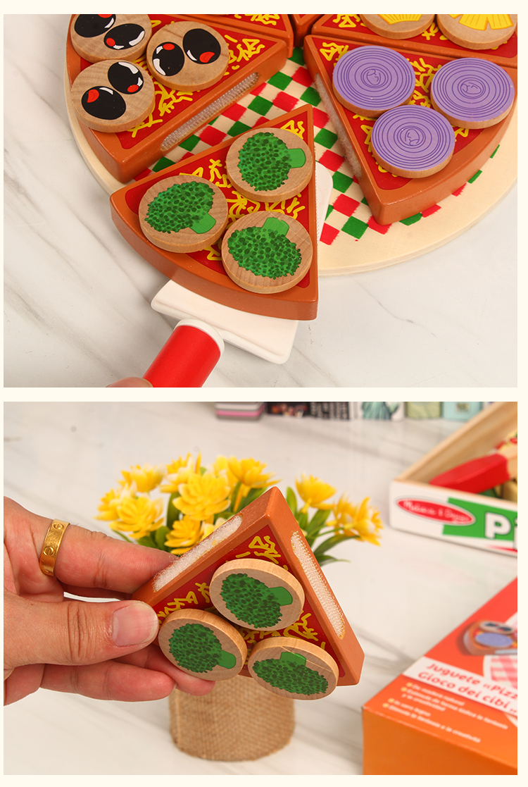 Gỗ Mỹ cắt nhỏ để xem bánh pizza trẻ em nhà bếp chơi nhà mô phỏng đồ chơi lego con gái