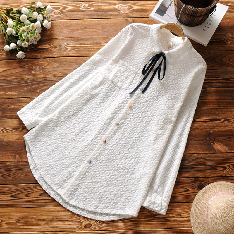 Pregnant women autumn clothes healthy cotton bottoming shirt sweet tie color buckle lapel long sleeve mid-length pregnancy top autumn