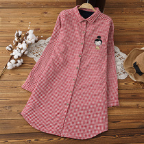 2021 maternity winter new fine plaid shirt little girl embroidery lapel velvet thickened outer wear shirt autumn