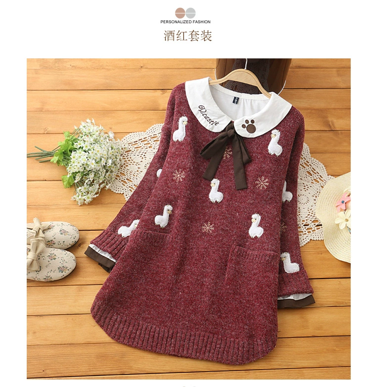 2018 bộ áo len mới cho bà bầu nữ mùa thu đông mùa thu phiên bản Hàn Quốc của áo len thêu alpaca cỡ lớn mùa thu các kiểu áo bầu đẹp