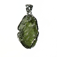 [Jack Mine Chief] Natural genuine Czech green glass meteorite pendant moldavite sterling silver inlaid