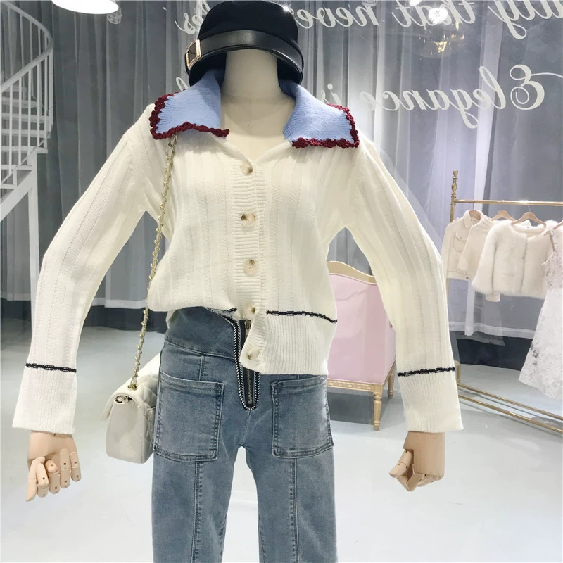 Áo quây tương phản áo sơ mi nữ mùa thu 2018 phiên bản mới của Hàn Quốc của áo len dệt kim dài tay đơn ngực áo cổ lọ