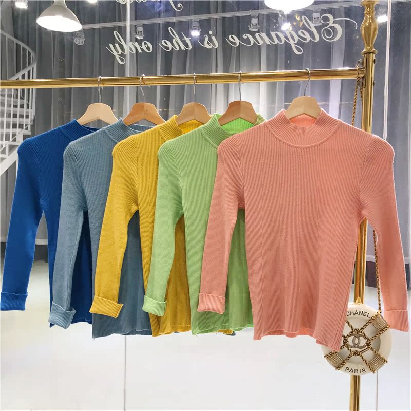 Áo sơ mi cổ lọ màu nửa cao gầy, nữ 2018 thu đông phiên bản Hàn Quốc mới của áo len dài tay đại học áo gile len