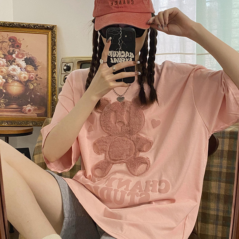 Yuki white summer bear pink short sleeve t shirt women in the red couple super fiery half - sleeve tops