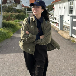 【现货】在阴天的京都穿花花牛仔外套水洗手工印花牛仔夹克外套