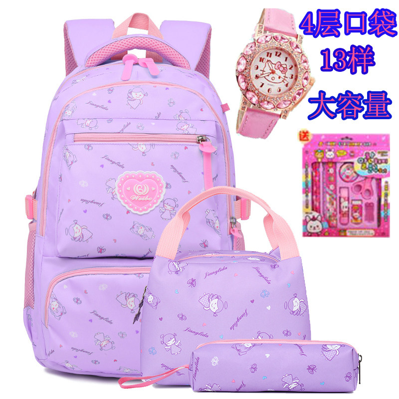 School Bag Elementary School Children's Children's Shoulder Bag Woman Double Shoulder Bag Cute Protection Ridge Minus Minus 2-6 Grade 2019 New Korean Version Light 3