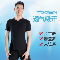 Mens Latin dance short-sleeved ballroom dance practice clothes Adult clothes Modern tops National standard dance mens dance clothes summer thin models