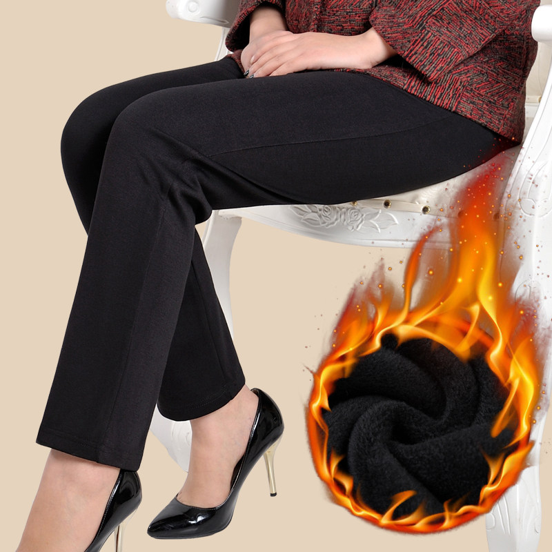 Middle-aged and elderly people plus velvet padded women's pants loose trousers mother pants winter high waist size plus fat spring and autumn straight tube
