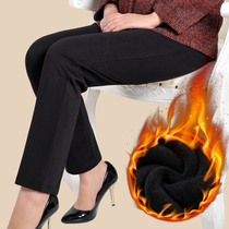 Middle-aged and elderly plus velvet thickened womens pants loose pants mom pants winter high waist plus size fat spring and autumn straight tube