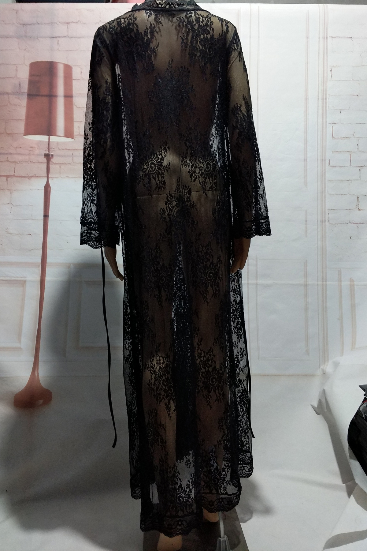 Style Sexy Lace Lace Panel Long-sleeve Beach Swimsuit Blouse Coat in Cover Ups