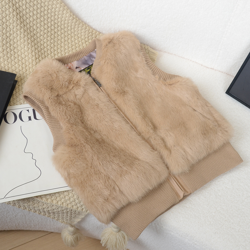 Furry Vest Made of Real Rabbit Fur, Fur Integrated, Thickened Fur Vest for Children, Boys and Girls, Genuine Leather Adult Vest