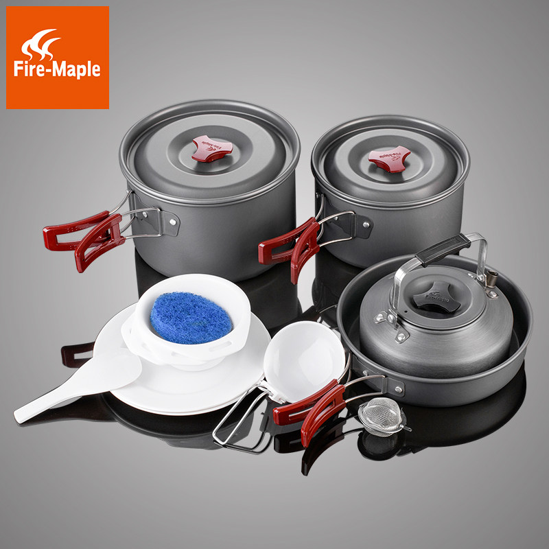 Huofeng 209 outdoor camping 3-4 people portable pot cooker with teapot, frying pan, mesh bag storage