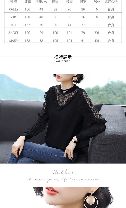 Áo sơ mi nữ mùa thu 2018 mới phiên bản Hàn Quốc của áo voan đáy nữ mùa xuân và mùa thu ren tay dài nước ngoài áo nữ dáng điệu thủy áo kiểu nữ công sở