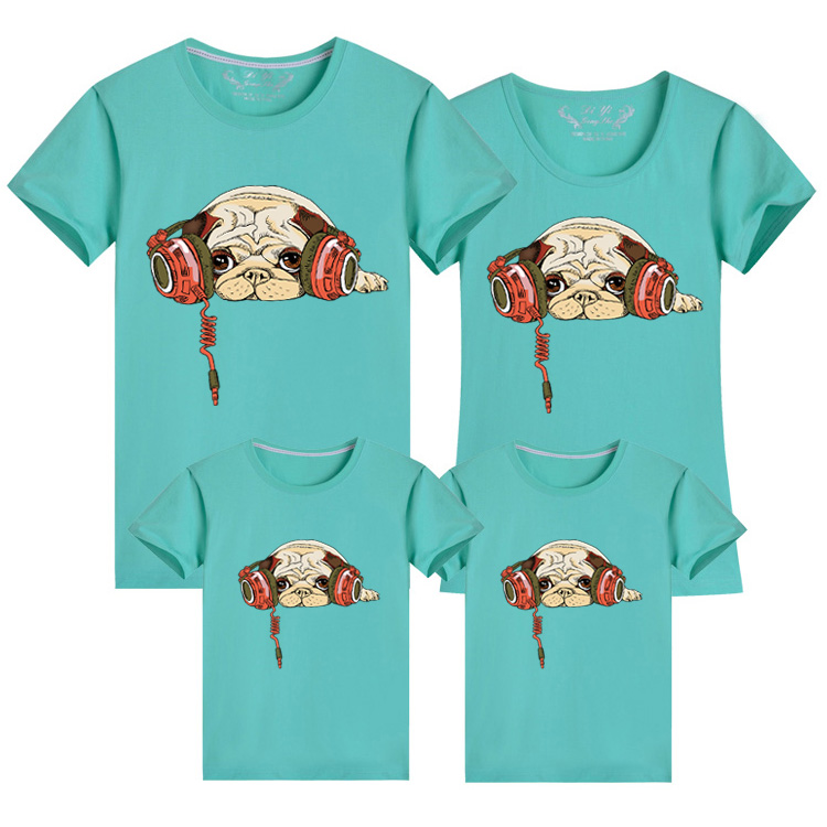Áo cotton 2018 cho gia đình ba con mặc ba con chó mẹ và con gái áo gia đình cao cấp