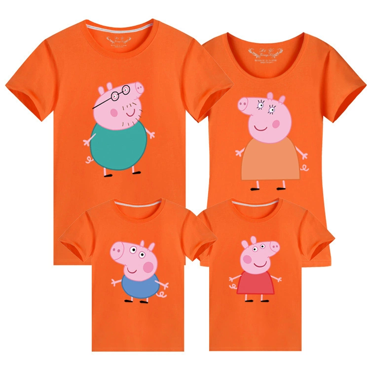 17 tuổi cha mẹ mặc con và mẹ ba chiếc áo thun cotton ngắn tay mùa hè gia đình đầy đủ heo con nhà quần áo Peggy quần áo trẻ em
