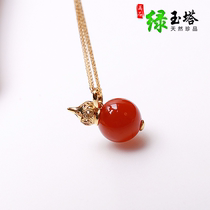 Natural Baoshan South Red Pendant 18K Gold Studded Jade Necklace South Red Agate Lock Bone Chain Woman Money K gold pendant gift