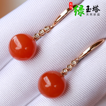 Natural Nanhong earrings 18K Jinnan red agate earrings cherry red beads jade earrings agate earrings