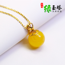 Beeswax pendant ball necklace choker 18K gold inlaid chicken oil yellow natural amber beeswax pendant women