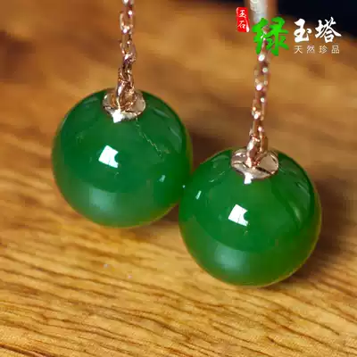 Natural Hetian Jasper earrings 18K gold inlaid Jasper round beads earrings female ear jewelry