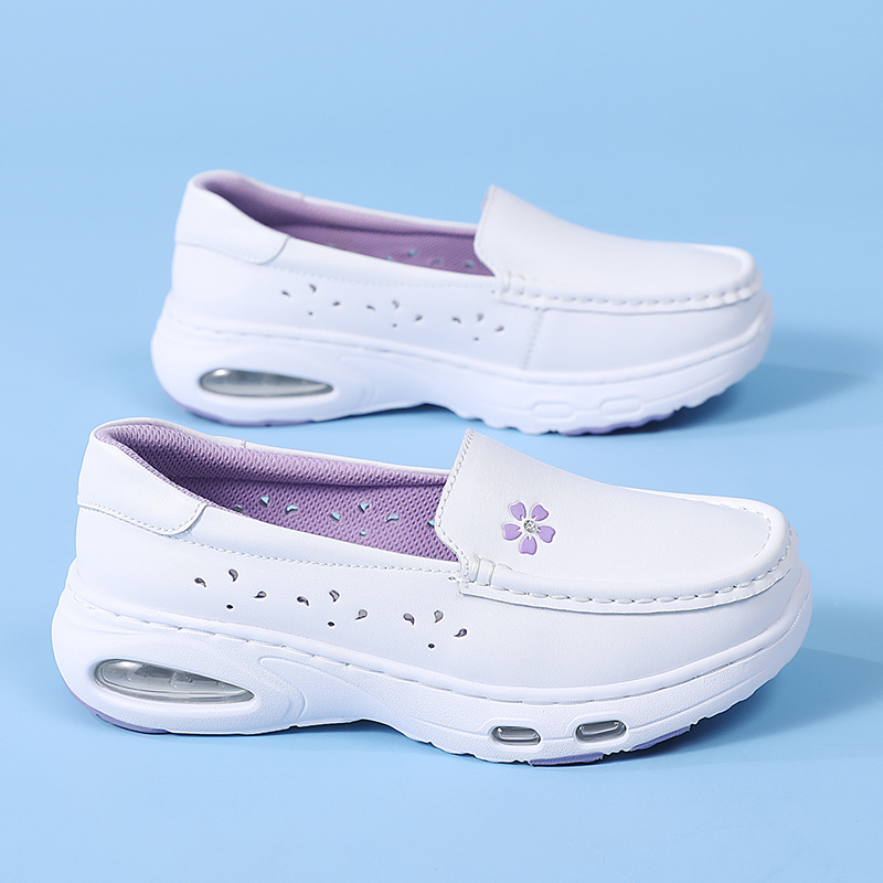 New Style Large Cushion Nurse Shoes for Women, Soft Sole, Breathable, Comfortable, Non-Tiring, Non-Slip, Anti-Odor, Versatile Genuine Leather Work White Shoes
