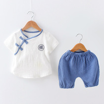 2021 summer new childrens clothing suit men and women cotton and linen short-sleeved T-shirt shorts two-piece set baby infant