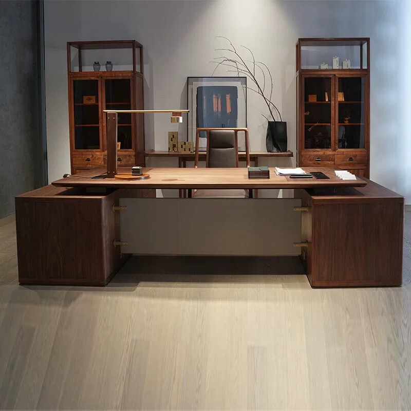 Song-Style Aesthetics, New Chinese-Style Solid Wood Office Desk, Boss Desk, Black Walnut Executive Desk, Modern Minimalist Writing Desk