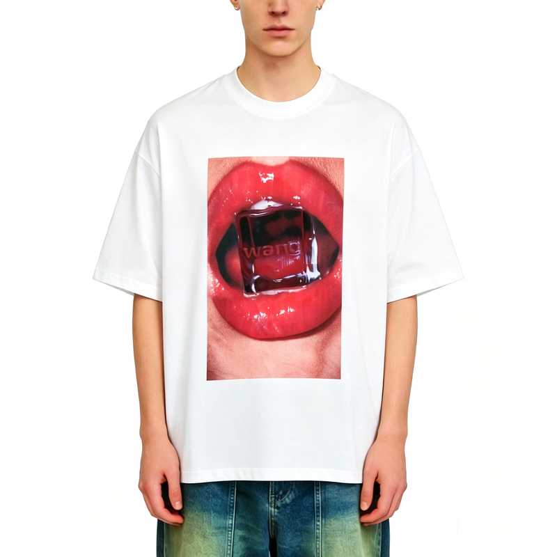 Aw King 26Ss New Product Red Lip Ice Cube Pattern Printed Short-Sleeved T-Shirt Loose Fit Unisex Aw Vetem Trendy