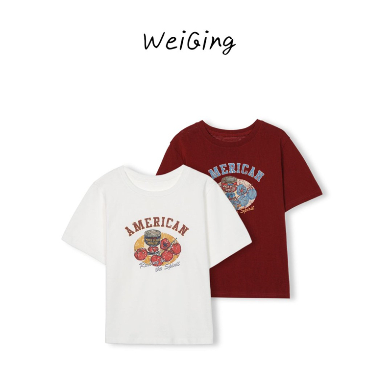 W5059 【Canned Tomato~】65% Cotton! American Retro Cartoon Print Short-Sleeve T-Shirt