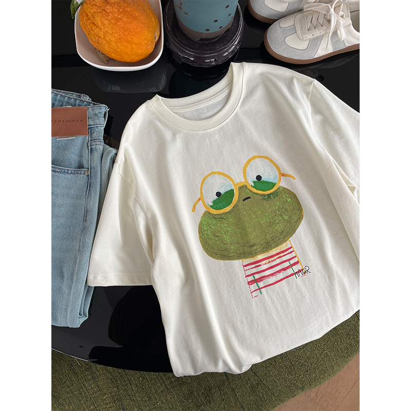 W5038【Big Frog~Large Version T~】100% Cotton~Versatile Round Neck Age-Reducing Short-Sleeve T-Shirt