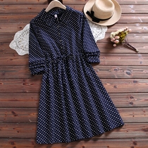 2020 spring maternity dress new vintage literary little star print lace-up waist long sleeve long-sleeved dress