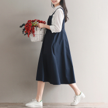 Maternity dress spring 2021 New Korean version of literary loose retro Joker cotton sash long size dress