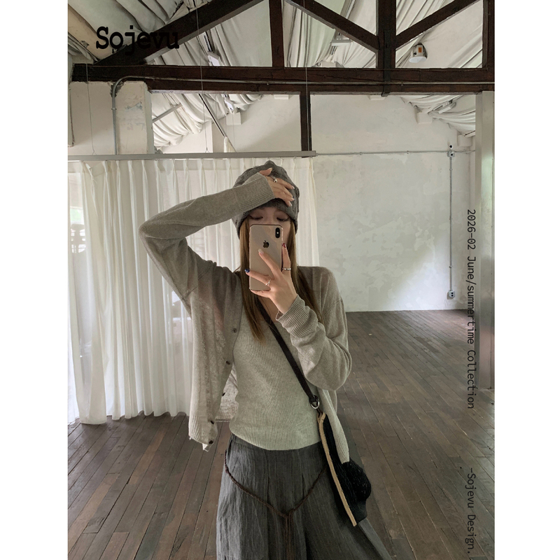 Songyu, a Great Layering Piece for Early Autumn, Special Color Scheme, High-Quality 100% Linen Long-Sleeve Knitted Cardigan Jacket Top