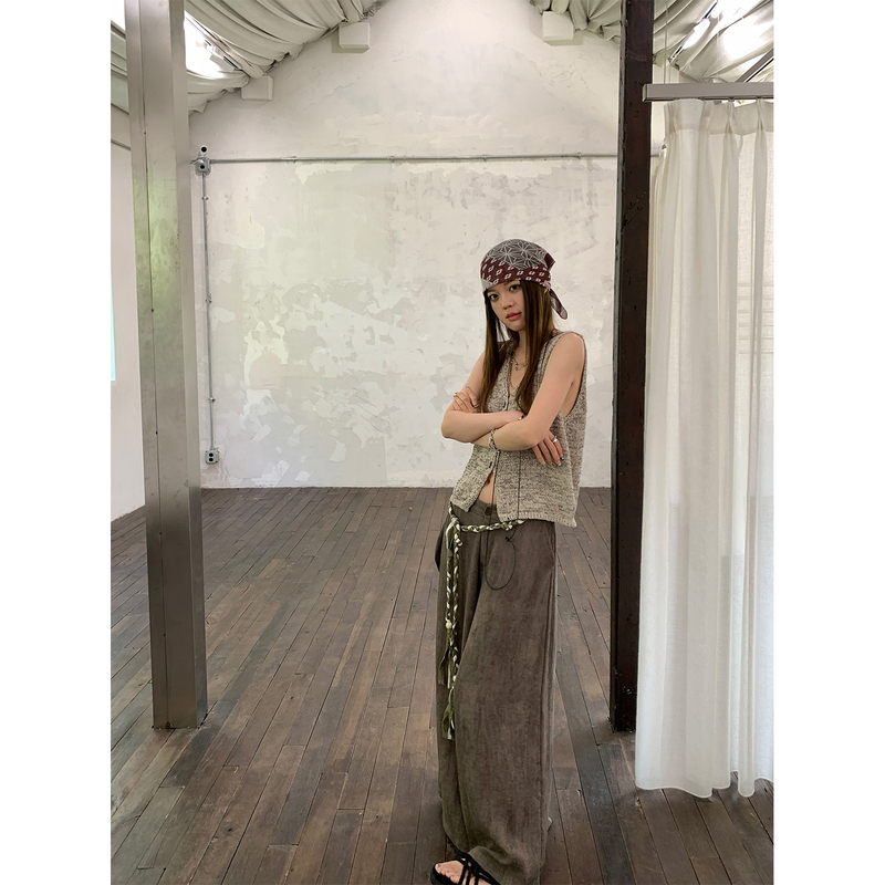 Songyu's Relaxed and Artistic Style: Trendy Washed Tie-Dye Elastic Linen-Feel Wide-Leg Pants