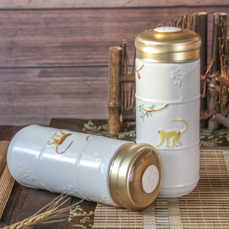 Dry Tang Xuan live monkey cup coloured drawing or pattern to carry cup double in 350 ml will "bringing a ceramic tea cup