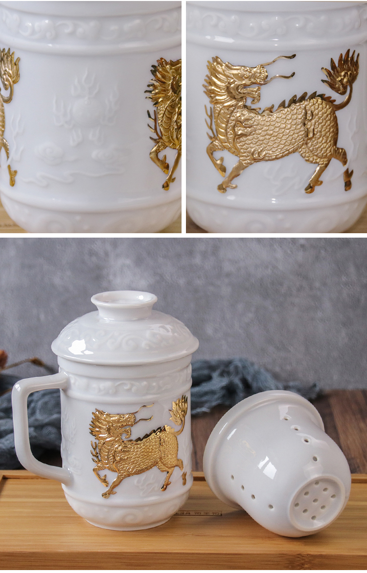 Dry Tang Xuan live China cups and gold kirin in delight the three cups) creative ceramic office tea cups water