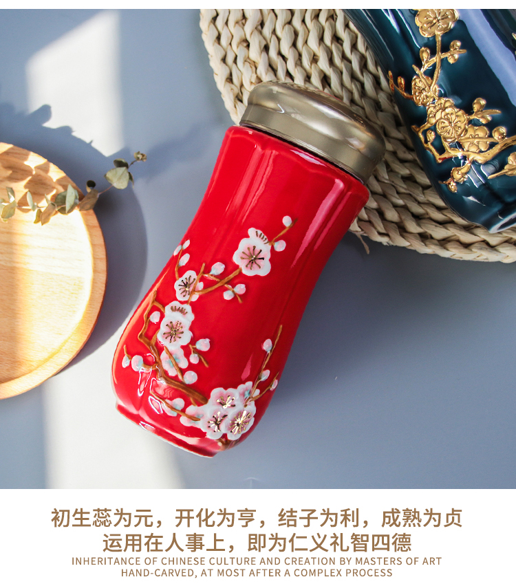 Do Tang Xuan porcelain fine gold hong mei harbinger accompanied cup double creative ceramic cup children gifts name plum cup