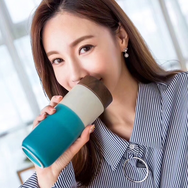 Taiwan do Tang Xuan porcelain cup the beauty of the sunrise wood cover cup with double innovative portable ceramic cups water