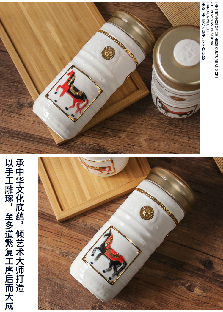 Dry Tang Xuan live China cups and gold royal horse take gifts, led gift cup double ceramic glass cup