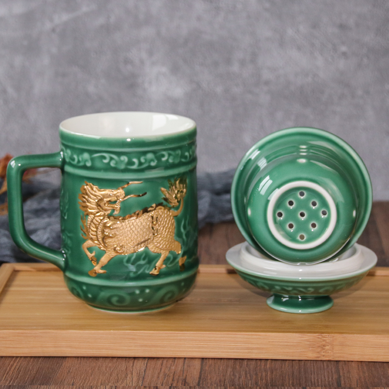 Dry Tang Xuan live China cups and gold kirin in delight the three cups) creative ceramic office tea cups water