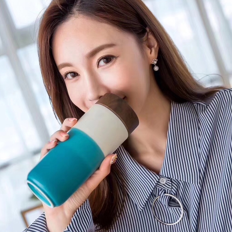 Taiwan do Tang Xuan porcelain cup the beauty of the sunrise wood cover cup with double innovative portable ceramic cups water