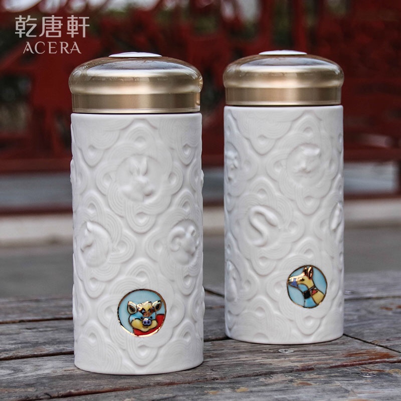 Do Tang Xuan porcelain cup zodiac cup with double creative ceramic keller cup with cover portable animal sign cups