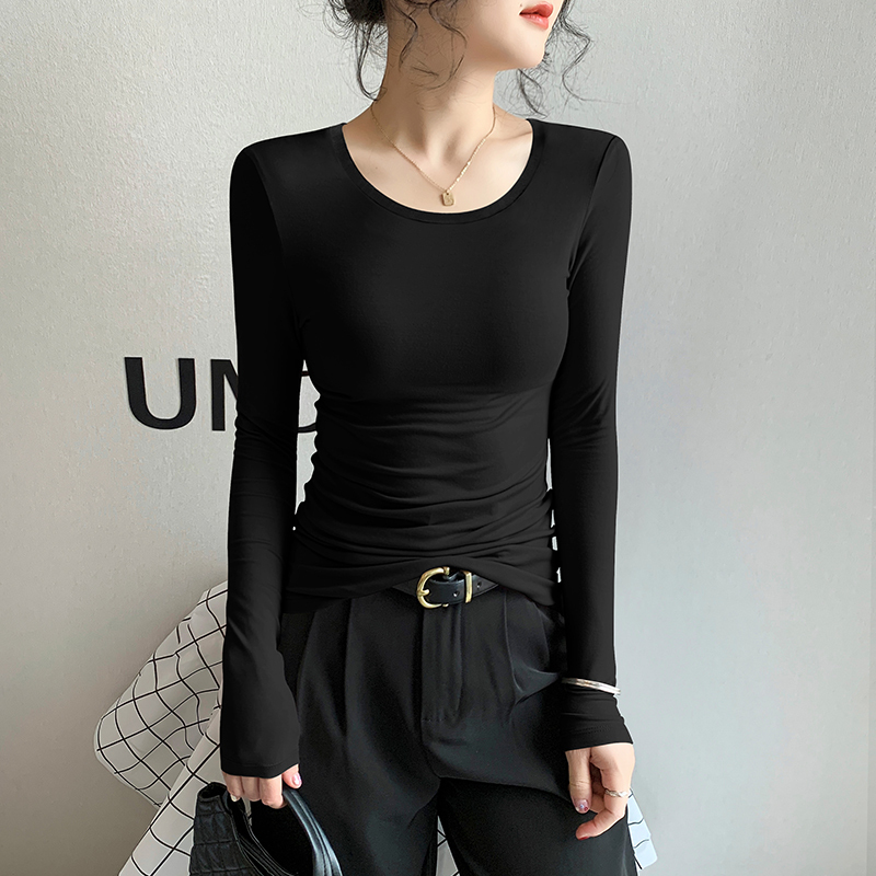 Modal Round Neck Long-Sleeved Bottoming Shirt for Women, 2026 Spring & Fall New Style, Black, High-End, Western Style, Thin Top