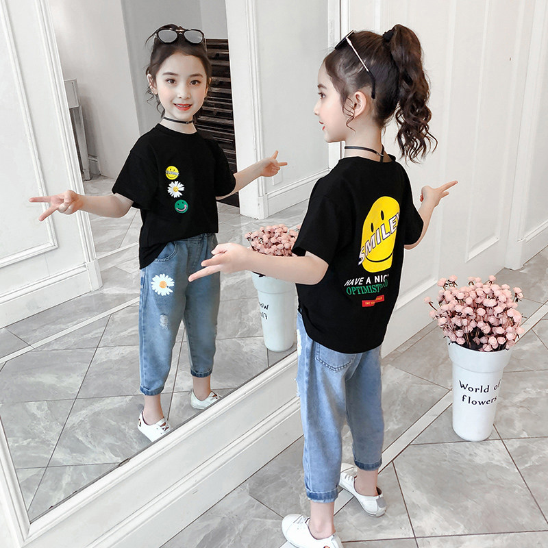 Net red women's children's clothing summer suit 2020 new foreign school children's children's children's girls summer clothes tide ten-year-old children