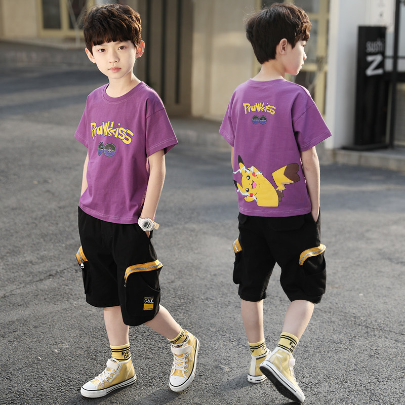 10-year-old boy summer suit Korean version handsome 2020 new trendy ocean school 13 children's summer children's clothing casual short-sleeved