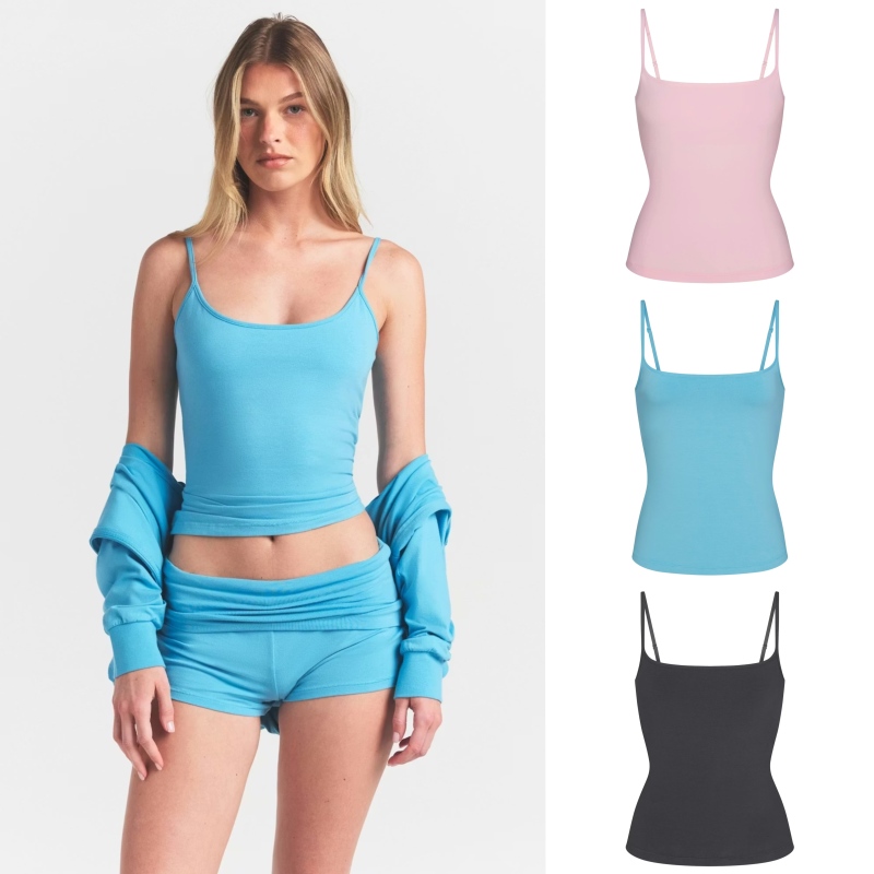 In Transit Skims Cotton Jersey Scoop Neck Cami Cotton Round Neck Camisole Sleeveless Tank Top T-Shirt