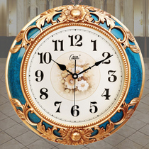 European style retro living room wall clock round silent glass clock personality creative inch household sweep second movement