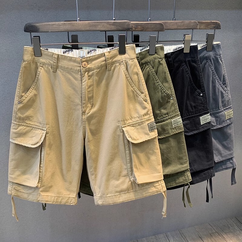 Plus Size 150kg American Style Trendy Brand Pure Cotton Multi-Pocket Cargo Shorts Men's Loose Casual Versatile Knee-Length Shorts