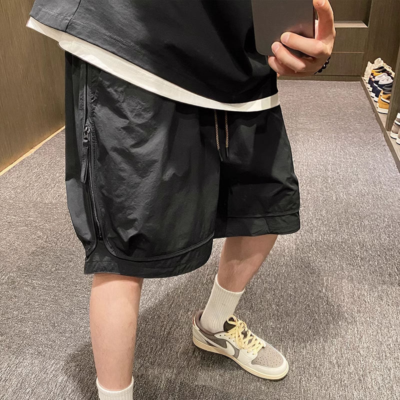 Plus Size 150kg Summer Workwear Side Zipper Shorts for Men, Outdoor Trendy Casual Loose Solid Color Quick-Drying Five-Point Shorts2
