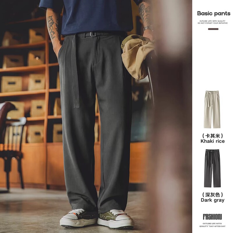 Plus-Size Old Money Style Drapey Elastic Waist Straight-Leg Casual Pants for Men, Summer Loose Stretchy Long Pants, Commuter Dress Pants